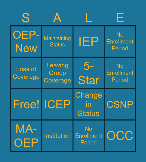 Enrollment Period Bingo Card