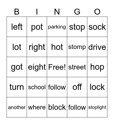 What's Next?  Lesson 5, A Ride to School Bingo Card