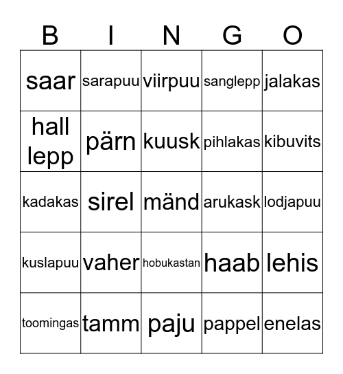 Eesti puud ja põõsad Bingo Card