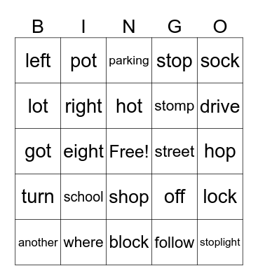 What's Next?  Lesson 5, A Ride to School Bingo Card
