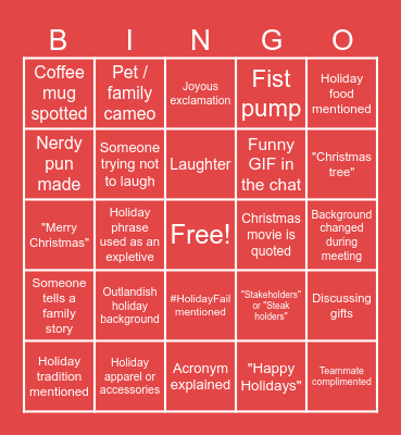 Virtual Holiday Bingo Card