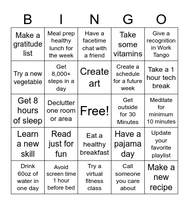 Wellness Bingo Card