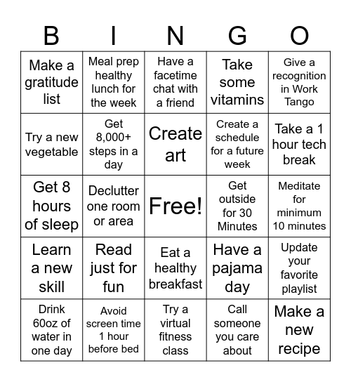 Wellness Bingo Card