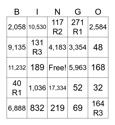 Multiplication and Division BINGO Card