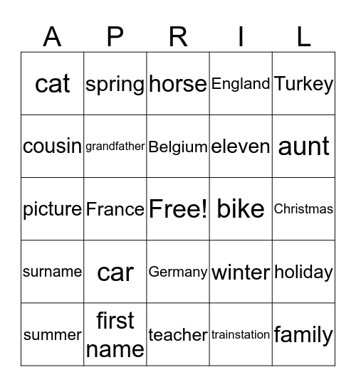 1 april Bingo Card
