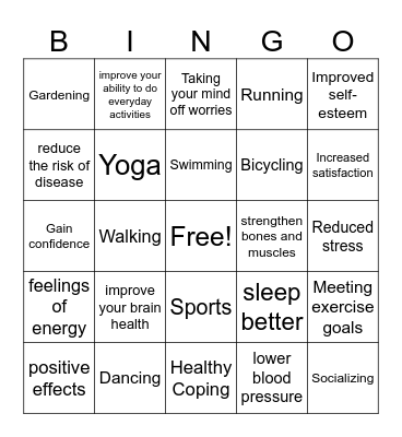 Benefits of Physical Fitness Bingo Card