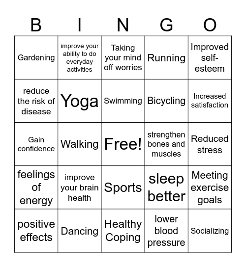 Benefits of Physical Fitness Bingo Card