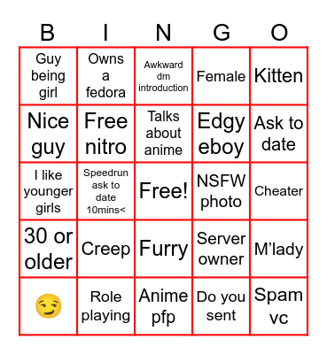 Catfishing bingo Card