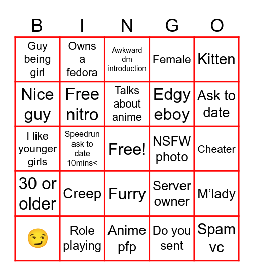 Catfishing bingo Card