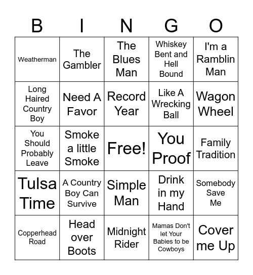 #1 Country Bingo Card