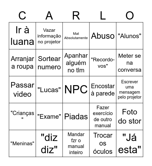 PALAVRAS Bingo Card