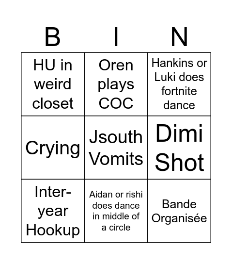 Crangose Bingo Card