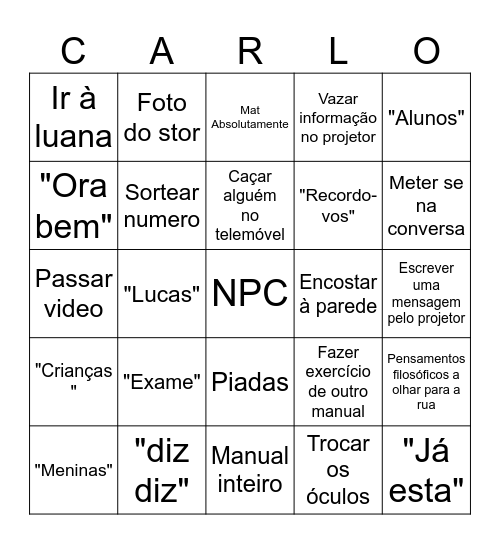 PALAVRAS Bingo Card