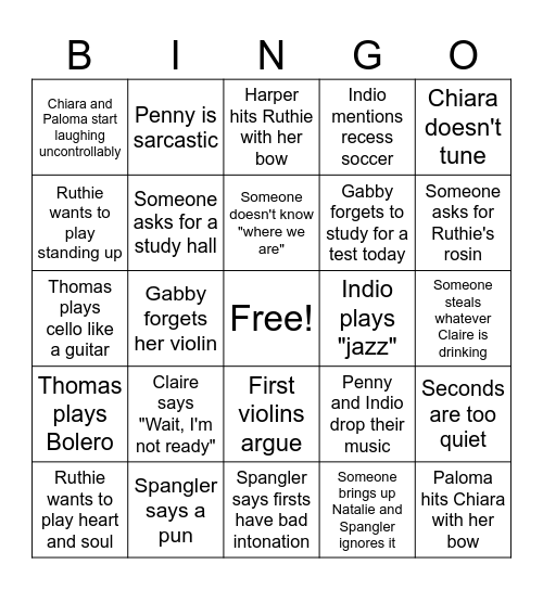 Orchestra Bingo Card