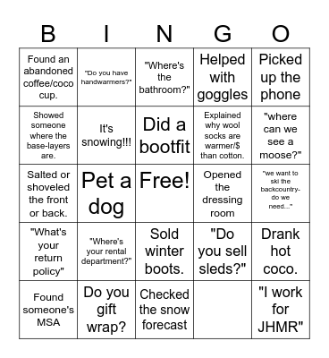 REI Winter Bingo Card