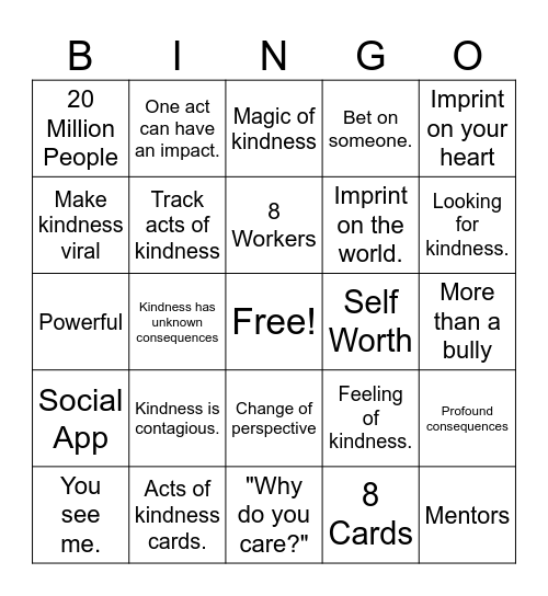 World Kindness Day! Bingo Card