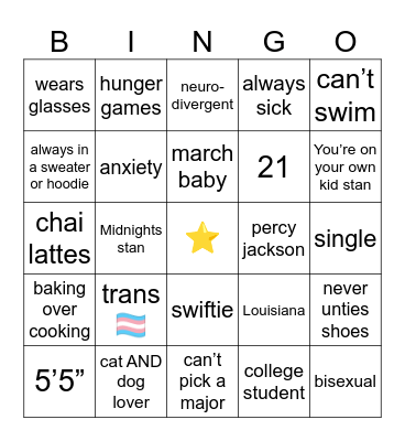 Sam’s Version Bingo Card