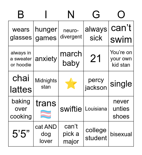 Sam’s Version Bingo Card