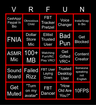 FunVRC VRChat Bingo! Bingo Card