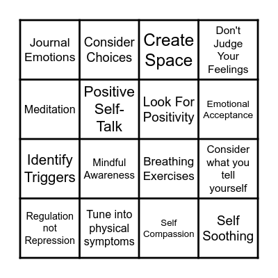 Emotional Regulation Bingo Card