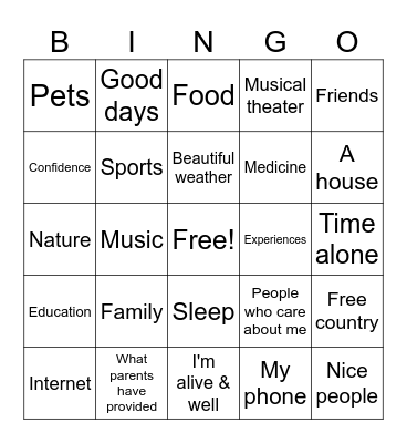 Gratitude Bingo! Bingo Card