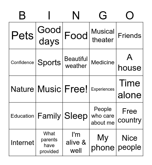 Gratitude Bingo! Bingo Card