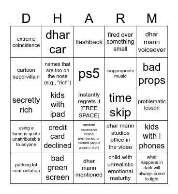 Dhar Mann Bingo v2 Bingo Card