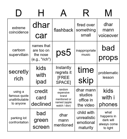 Dhar Mann Bingo v2 Bingo Card
