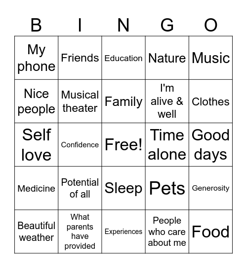 Gratitude Bingo! Bingo Card