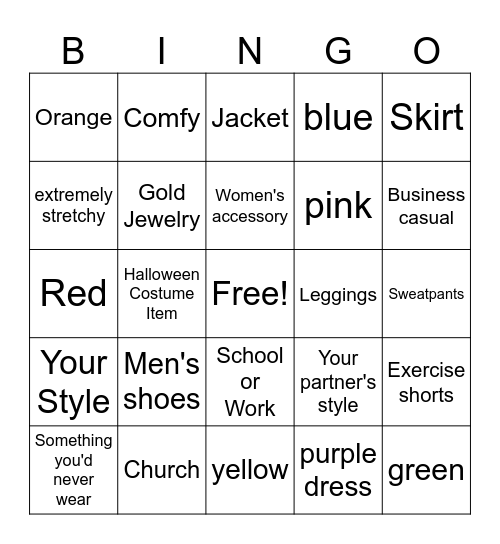 Thrifting Bingo Card