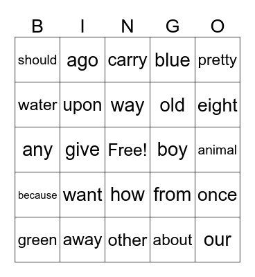 Allan's sight words Bingo Card