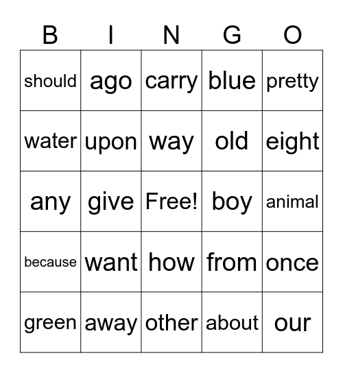 Allan's sight words Bingo Card