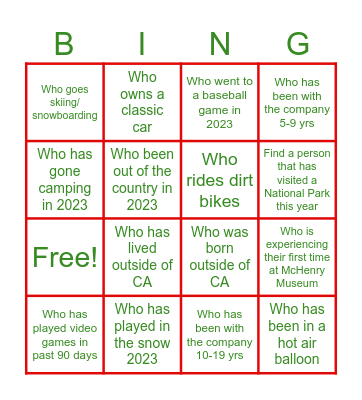Did you know? Bingo Card