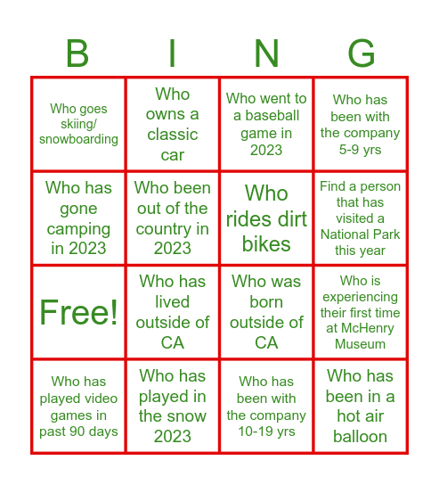 Did you know? Bingo Card