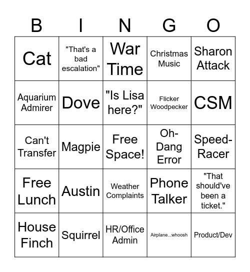 Support Bingo Card