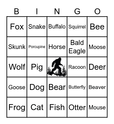 Animal Bingo Card