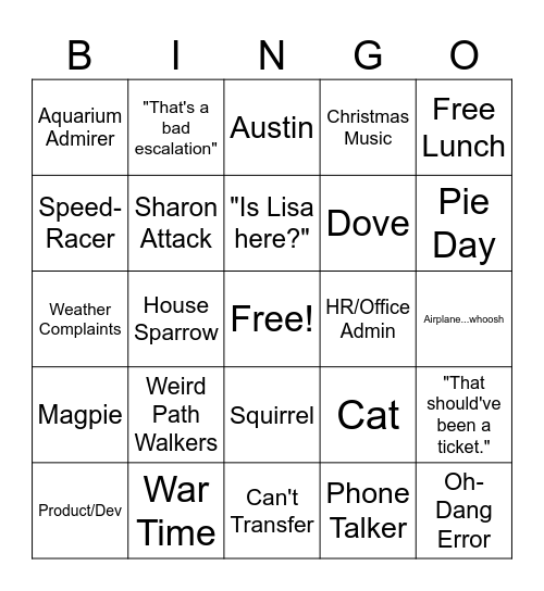 Support Bingo Card