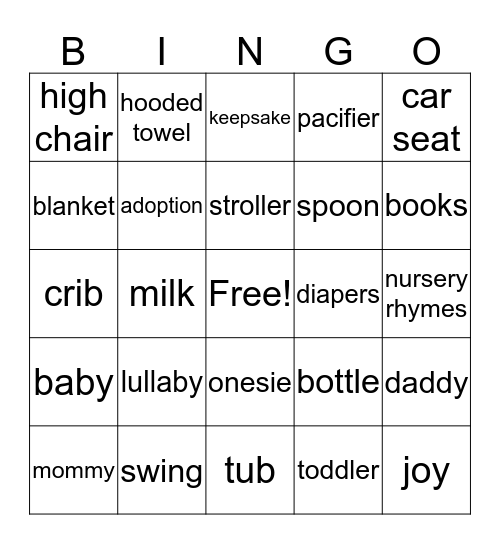 Baby Shower Bingo Card