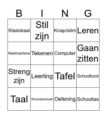 School Bingo Card