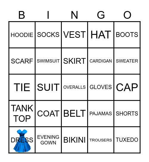 Clothing Bingo Card