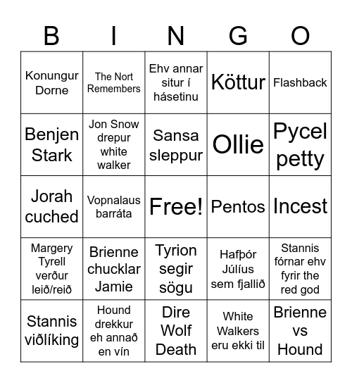 Krúnaleikarnir Bingo 4. Þáttaröð Bingo Card