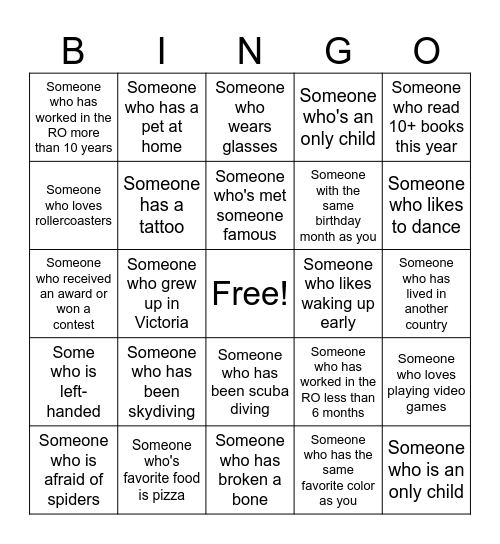 Human Bingo Card