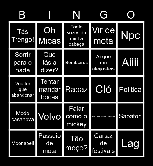 Júlio Bombeiró Bingo Card