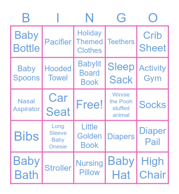 Baby Shower Gift Bingo Card