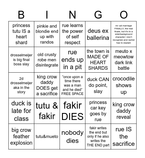 Tutu Bingo Card