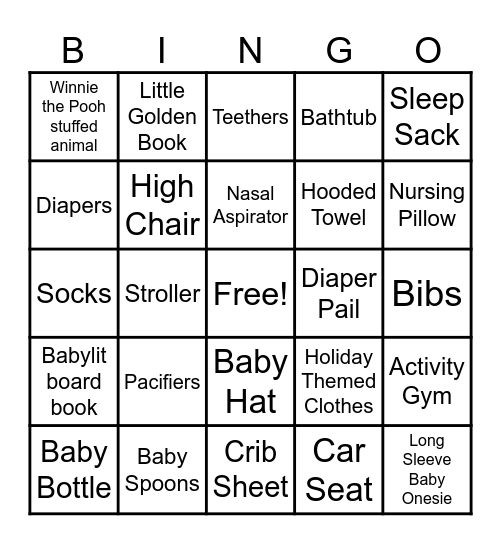 Baby Shower Bingo Card