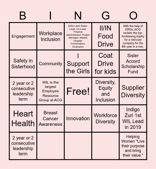 Women in Leadership ERG Bingo Card