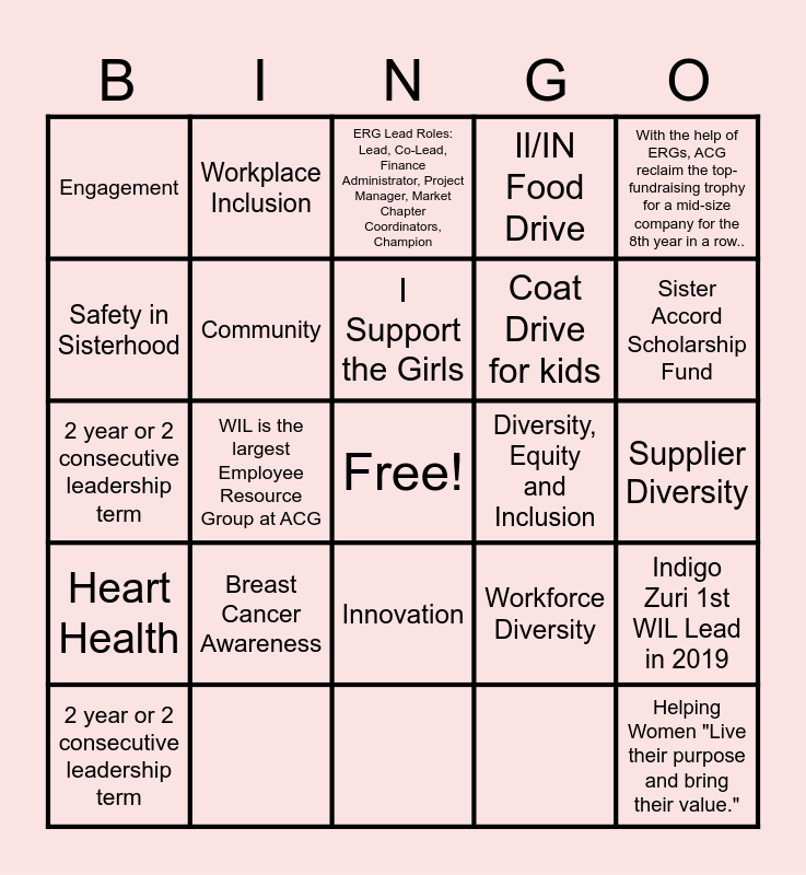 Women in Leadership ERG Bingo Card