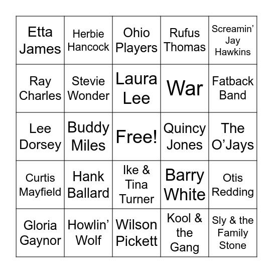 Boogie Down Bingo Vinyl Funk/Soul Bingo Card