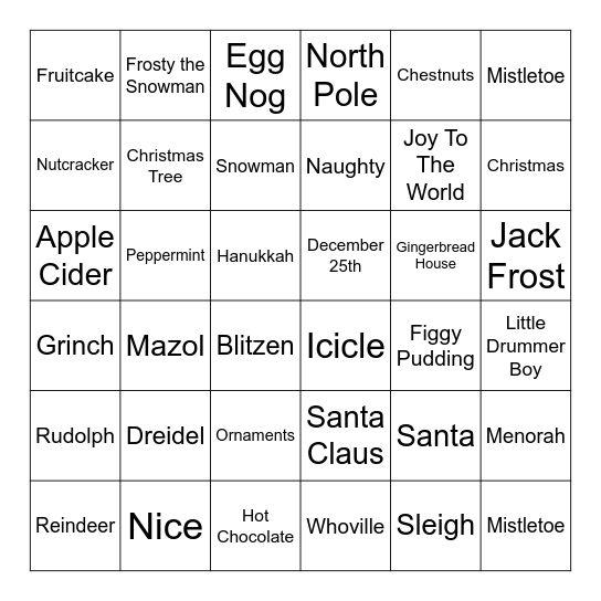 Holiday Bingo Card